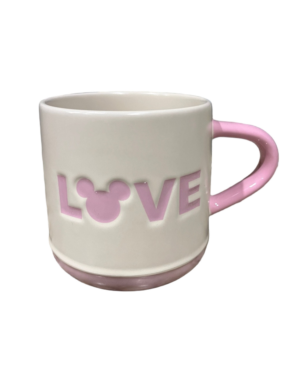 Disney Parks Cream and Pink LOVE Coffee Mug Mickey Silhouette